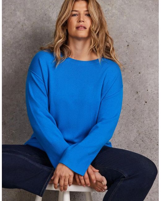 Live Unlimited London Blue Seam Detail Round Neck Jumper With Cashmere