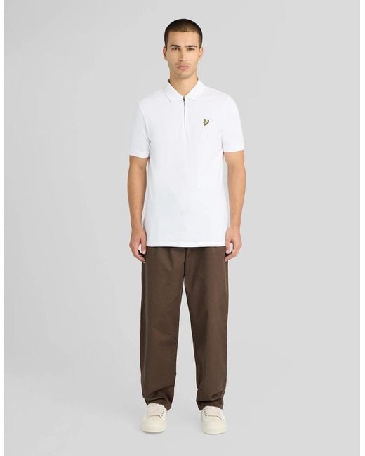 Lyle & Scott White 1/4 Zip Short Sleeve Polo Shirt for men
