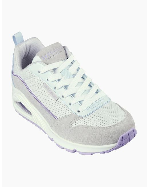 Skechers White And Perforated Duraleather Lace Low Top Trainers