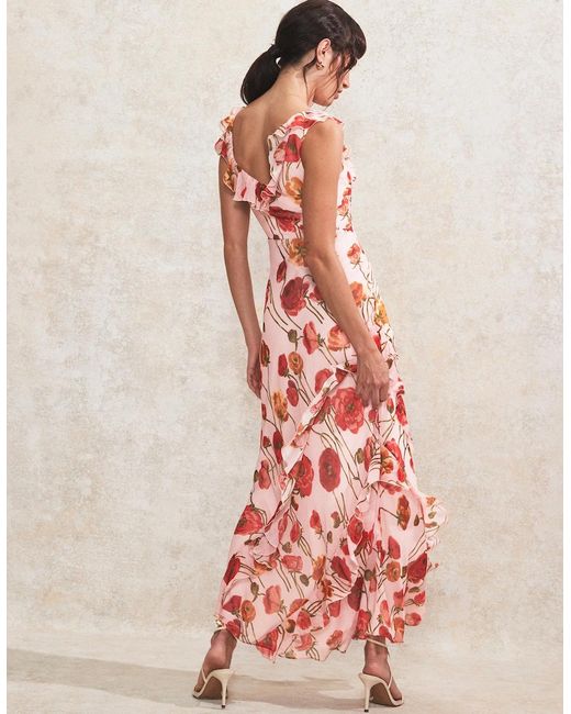 Ro&zo Pink Petite Rosie Poppy-Print Ruffle-Detail Dress