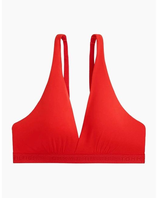 Tommy Hilfiger Red Repeat Logo Removable Padding Plunge Triangle Bra, Fireworks