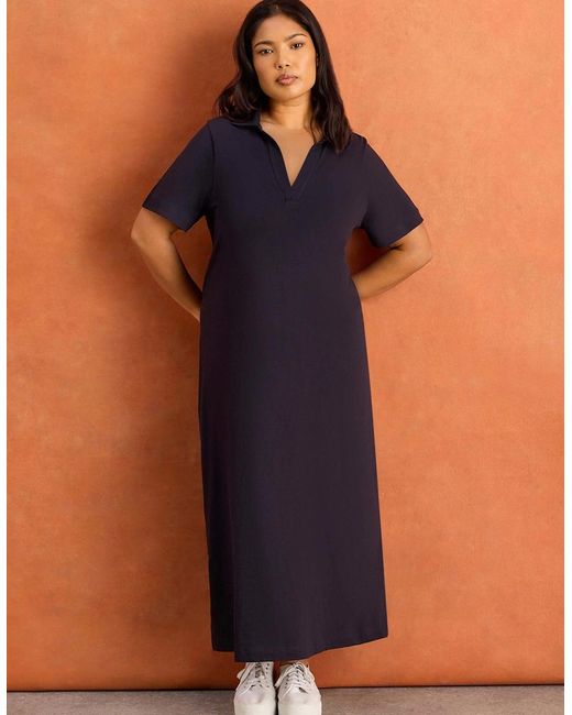 Live Unlimited London Blue Petite Collar Neck Jersey Midi Dress
