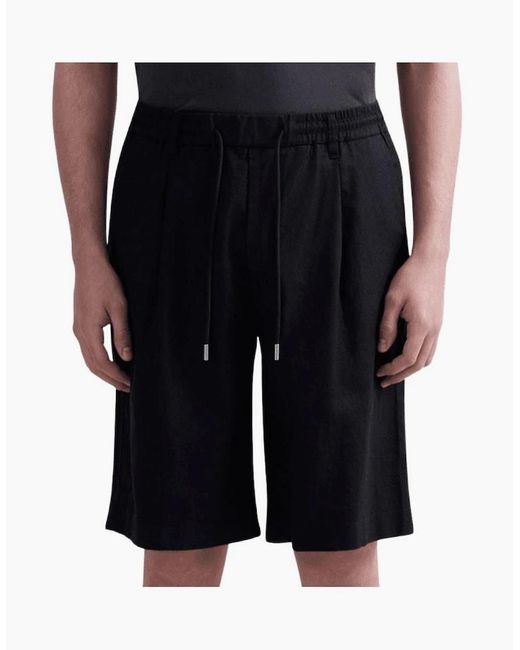 Replay Black Regular Fit Linen Shorts for men