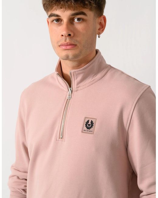 Belstaff Pink Logo Quarter Zip Sweatshirt for men