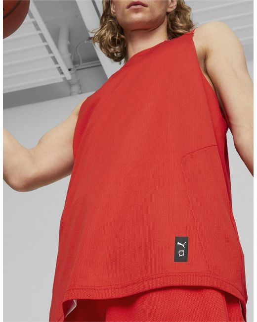 PUMA Red Hoops Team Reverse Practice Performance Basketball Jersey for men
