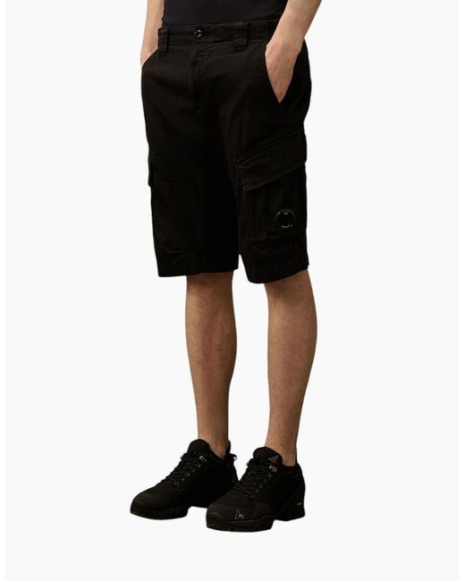 C P Company Black Stretch Sateen Cargo Short for men