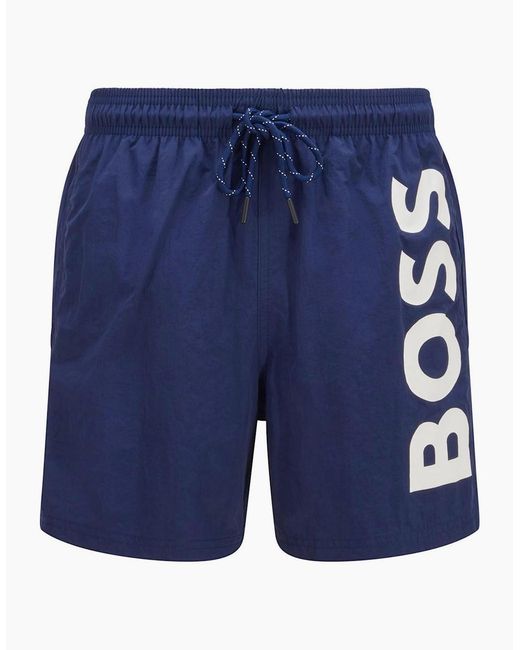 Boss White Octopus Swim Shorts With Bold Branding for men