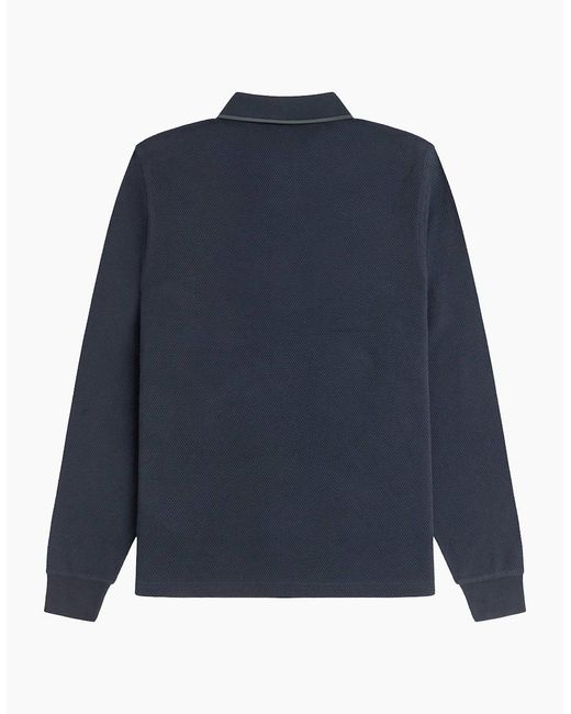 Fred Perry Blue Textured Long Sleeve Polo for men