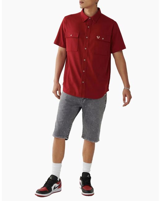 True Religion Red Shirts Short Sleeve Summer Cotton Triple Needle Knit Shirts for men