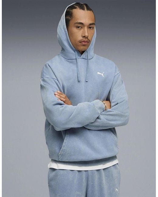 PUMA Blue Elevated Relaxed Wash Overhead Hoodie for men