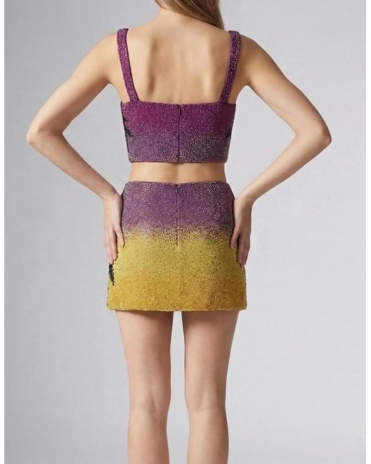 Oceanus Purple Palm Dusk Beaded Mini Skirt