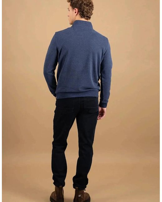 Fynch-Hatton Blue 1/4 Zip Stand Collar Cotton Sweat Midnight for men