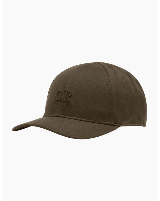 C P Company Brown Embroidered Logo Gabardine Khaki Baseball Cap for men