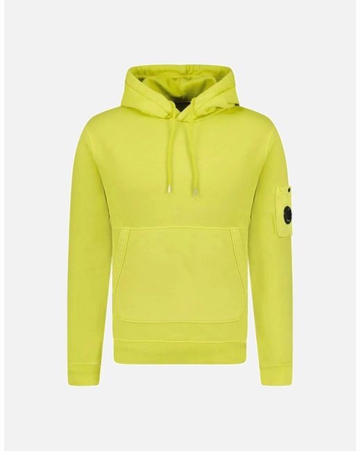C P Company Yellow Diagonal Raised Fleece Lens Hooded Sweatshirt for men