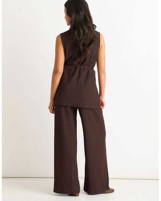 Gini London Brown Chocolate Textured Belted Sleeveless Jersey Tabard Top