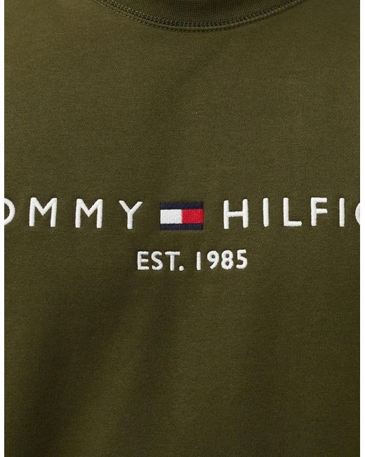 Tommy Hilfiger Green Fleece Sweatshirt Embroidered Logo Pullover Crew Neck Jumper for men