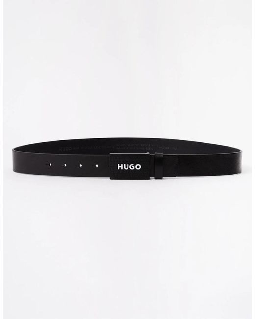 Boss Black Hugo Gilao Matte Leather Belt With Branded Plaque Buckle for men