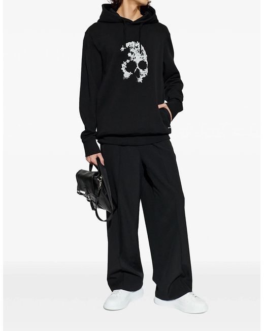 McQueen Blue Lace Skull Hooded Top for men