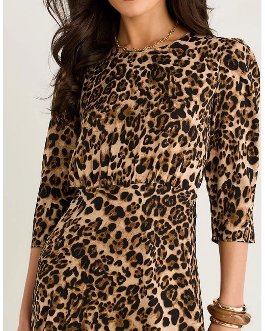 Gini London Natural Animal Print Satin Shift Midi Dress