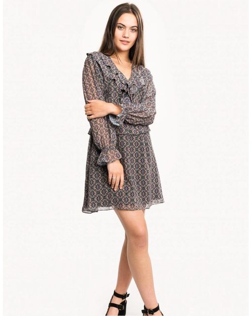 Maison Scotch Gray Long Sleeve Ruffle Detailed Dress