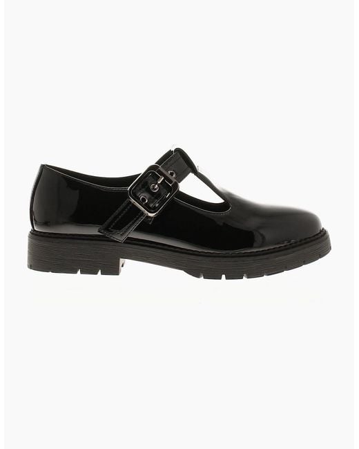 Apache Black School Shoes Tremble Buckle Patent Uk Size