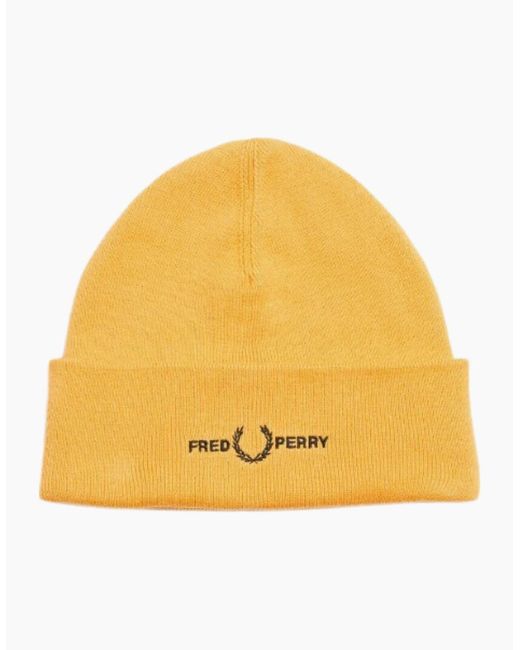 Fred Perry Yellow Graphic Logo Golden Hour Beanie