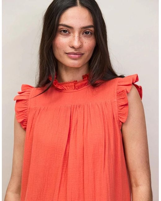 Ro&zo Red Petite Coral Cheesecloth Frill Neck Mini Dress