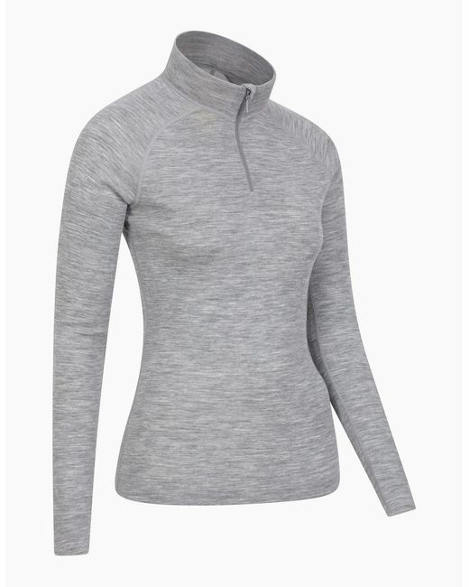 Mountain Warehouse Gray Ladies Merino Wool Zip Neck Thermal Top