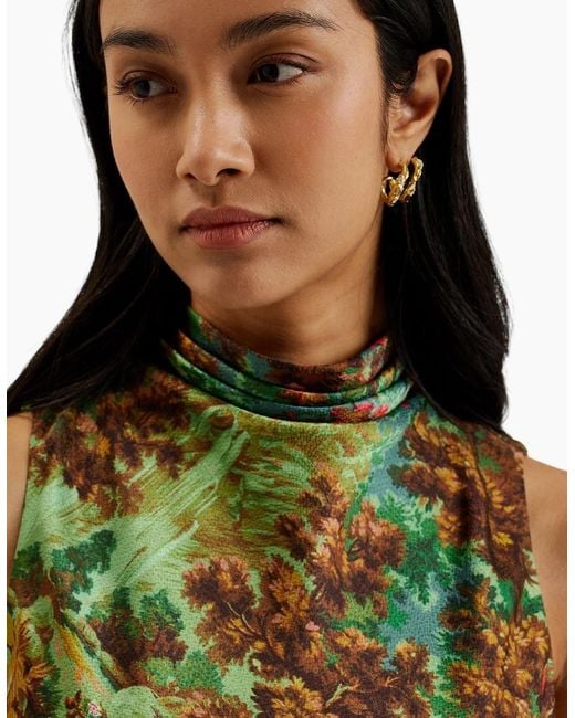 Ted Baker Green Eyva Printed Cowl Neck Midi Slip Dress