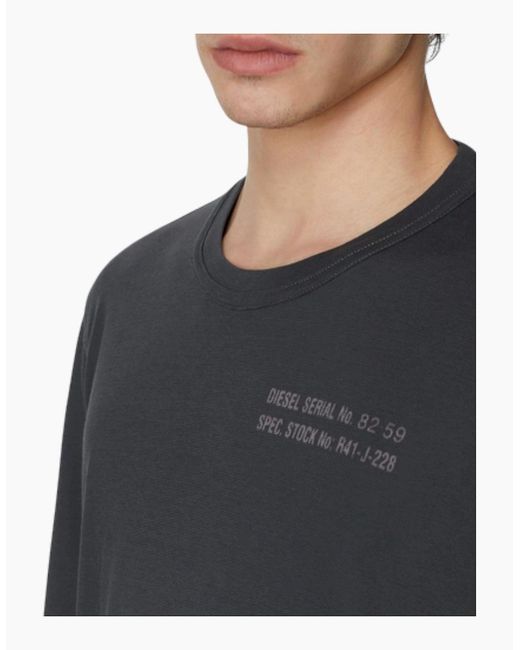DIESEL Black T-Jubind-Ls-Slits T Shirts Cotton Crew Neck Long Sleeve Tee for men