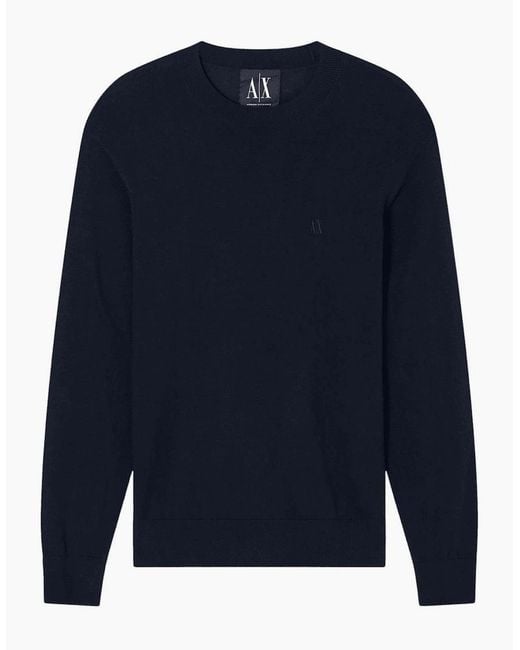 ARMANI EXCHANGE Blue Embroidered Logo Fine Knit Knitwear Jumper for men