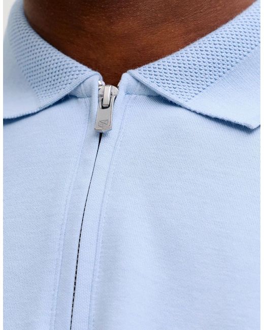 Jack & Jones Blue Jprblaethan Short Sleeve Zip Polo Chambray for men