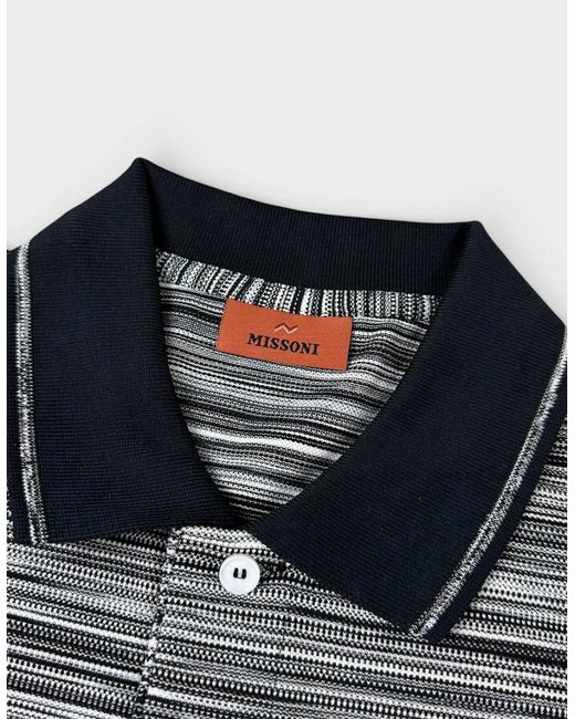 Missoni Gray Striped Contrast Collar Polo Shirt Space Dyed for men