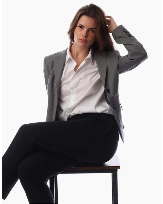 Boss Gray Solid Patterned Lapel Collared Blazer