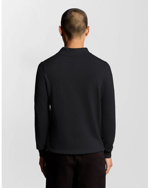 Lyle & Scott Black Merino Blend Long Sleeve Polo Shirt for men