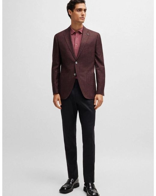 Boss Brown H Janson Notch Collared Solid Patterned Blazer for men