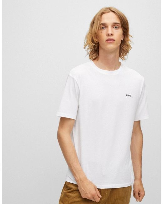 Boss White Hugo Dero222 Cotton-Jersey T-Shirt With Logo Print Nos for men