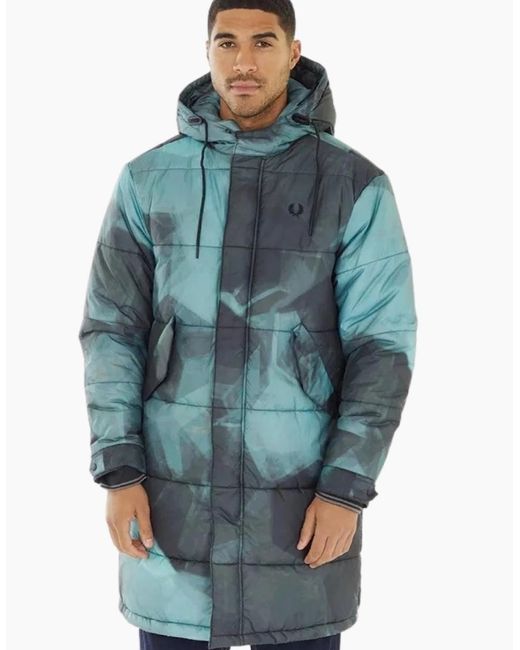 Fred Perry Blue Fishtail Shaded Camoflauge Quilted Pakra Jacket for men