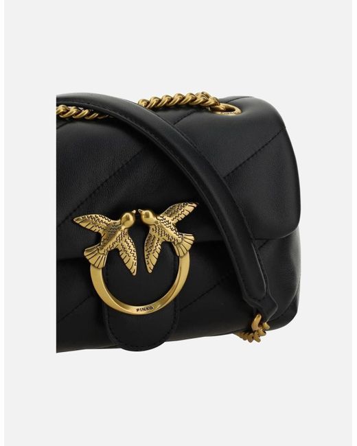 Pinko Black Calfskin Love Mini Puff Quilted Shoulder Bag