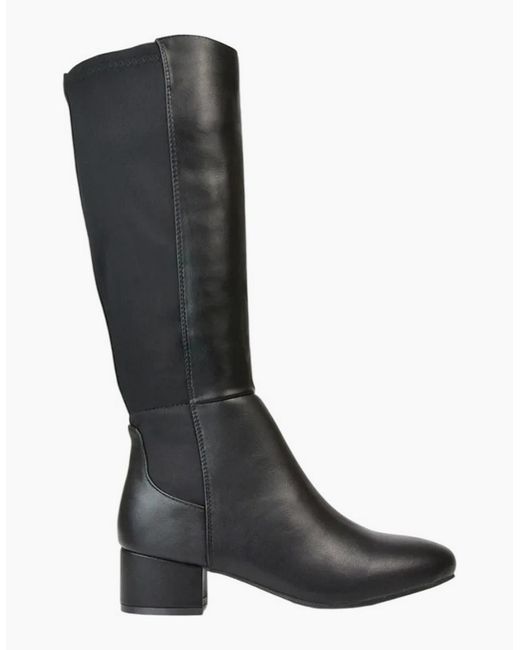 XY London Black Ladies Hannah Zip Elasticated Shaft Low Block Heel Long Boots