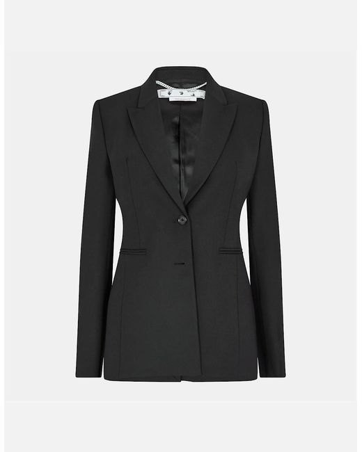 Off-White c/o Virgil Abloh Black Solid Patterned Lapel Collared Chain Suit Jacket