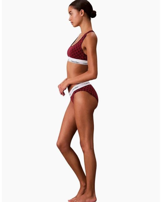 Calvin Klein Red Icon Cotton Modal Bikini Brief, Dark Berry Emblem
