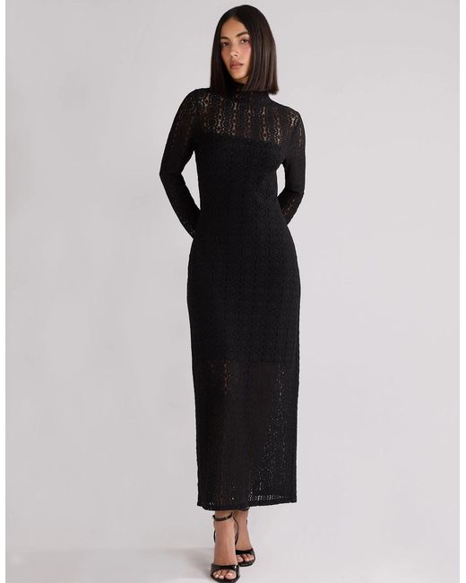 Ro&zo Green Lace High Neck Midi Dress