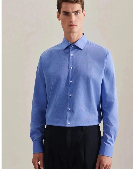 Seidensticker Blue Shaped Fit No Iron Kent Collar Business Shirt Mid for men
