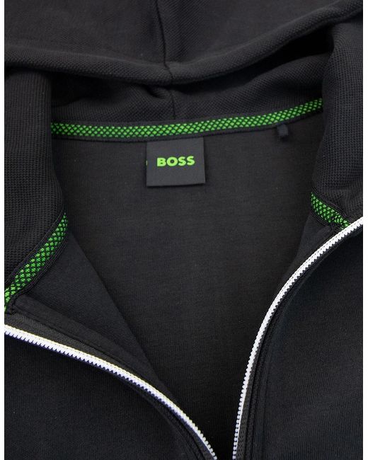 Boss Black Saggy Curved Logo Zip Up Hoody 001 for men