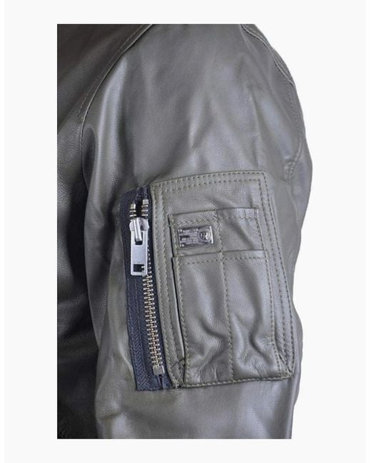 DIESEL Gray L Parker Leather Jacket Casual Quilted Winter Bomber Jacket for men