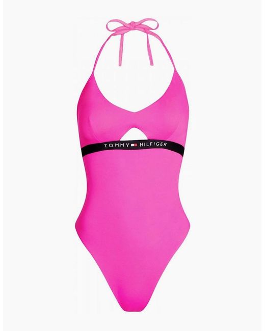 Tommy Hilfiger Pink Cut Out Detail One-Piece Swimsuit, Glo