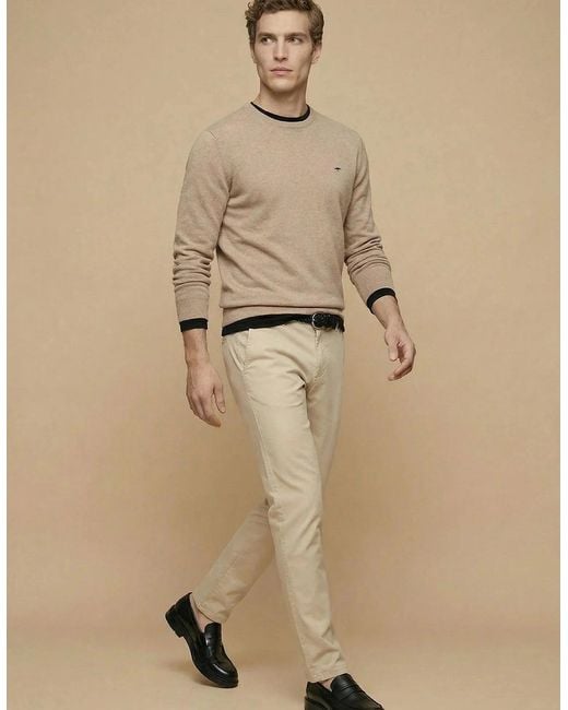 Fynch-Hatton Natural Fine Knit Cotton Crewneck Sweater Taupe for men