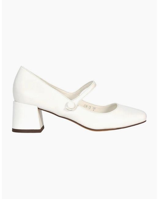 XY London White Ladies Leneka Front Strap Low Block Heel Court Shoes