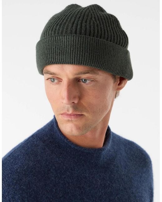 Oliver Sweeney Green Wool Blend Ribbed Beanie for men